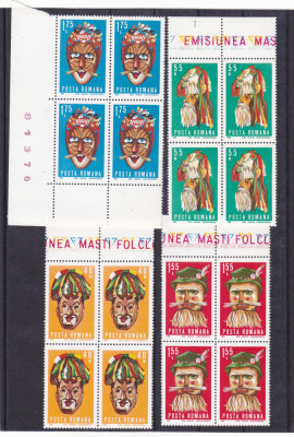 ROMANIA 1969 LP 714 MASTI FOLCLORICE BLOCURI DE 4 TIMBRE MNH foto