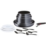 Set vase de gatit 14 piese Tefal XL Force, tigaie 22/28 cm, cratita 16/18/20 cm, 1 maner detasabil, 5 ustensile, 3 capace ermetice 16/18/20 cm