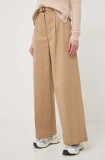 Weekend Max Mara pantaloni femei, culoarea bej, lat, high waist 2415130000000