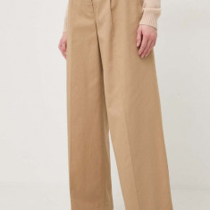 Weekend Max Mara pantaloni femei, culoarea bej, lat, high waist 2415130000000