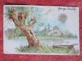 Carte postala, desen peisaj lac, 1900