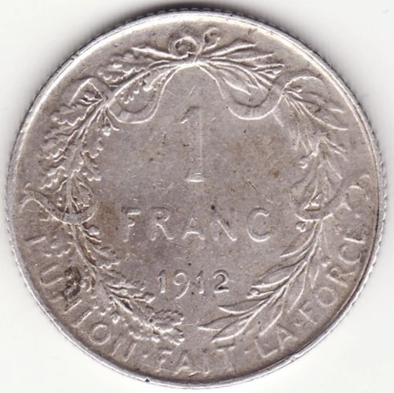 Moneda Belgia - 1 Franc 1912 - Text francez - Argint
