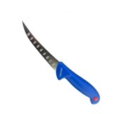 Cumpara ieftin Cutit macelar albastru 26,5 cm, lama curbata 12,5 cm cu decupaje, 89 g, otel inoxidabil, maner ergonomic, pentru transare, portionare si fasonare carn
