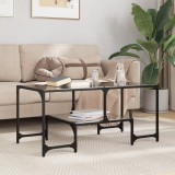 VidaXL Măsuță de cafea cu blat din sticlă neagră 98,5x50x45 cm oțel