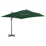 VidaXL Umbrelă suspendată cu st&acirc;lp din aluminiu, verde, 400x300 cm