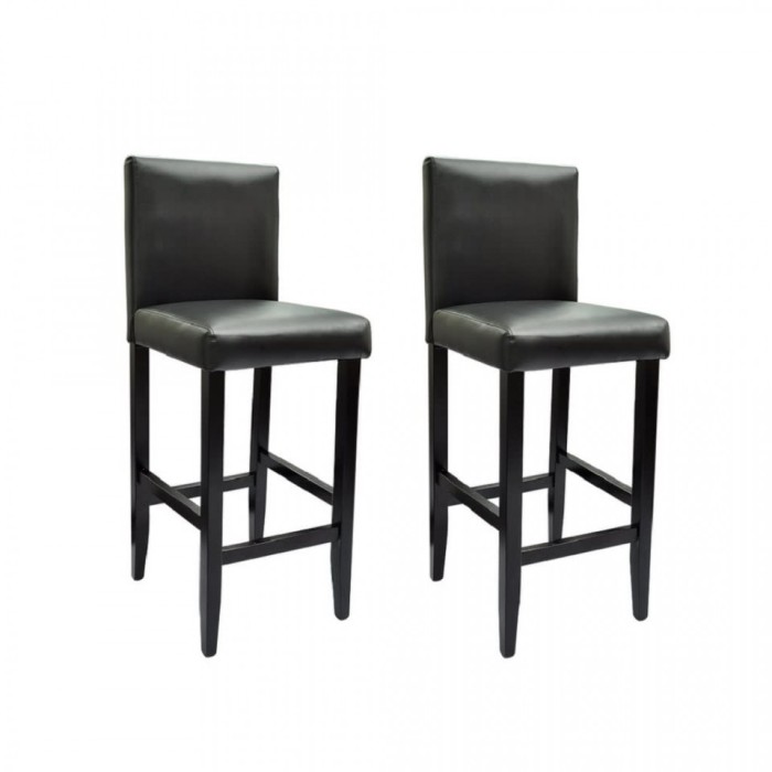 Scaune de bar 2 buc, piele artificială, negru