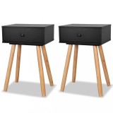 Noptiere din lemn masiv de pin 2 buc, 40 x 30 x 61 cm, negru