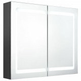 Dulap de baie cu oglinda si LED, gri, 80x12x68 cm