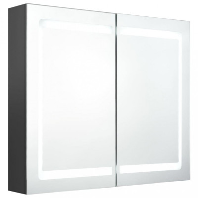 Dulap de baie cu oglindă și LED, gri, 80x12x68 cm foto