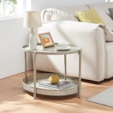 Masa de cafea metalica taupe cu polita, 66x50,5x43,5 cm