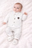 Set alb Babylia Tuxedo elegant pentru baieti, costum complet cu vesta, camasa
