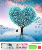 Set de broderie cu diamante 5D, model Arbore inima, 30x30 cm, accesorii incluse, multicolor