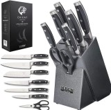 Cumpara ieftin Set 8 piese Cutite pentru bucatarie, Orient, Origin Series, Suport Granit, foarfeca, Premium, Otel Inoxidabil German X50 Ultra+, Negru, resigilat