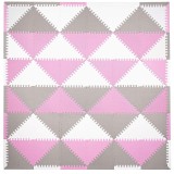 Covor din spuma pentru copii, tip puzzle triunghiuri, 96 piese,186&times;186 cm, gri roz Household NewTrend