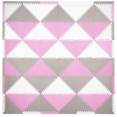 Covor din spuma pentru copii, tip puzzle triunghiuri, 96 piese,186&times;186 cm, gri roz Household NewTrend