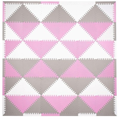 Covor din spuma pentru copii, tip puzzle triunghiuri, 96 piese,186&amp;times;186 cm, gri roz Household NewTrend foto