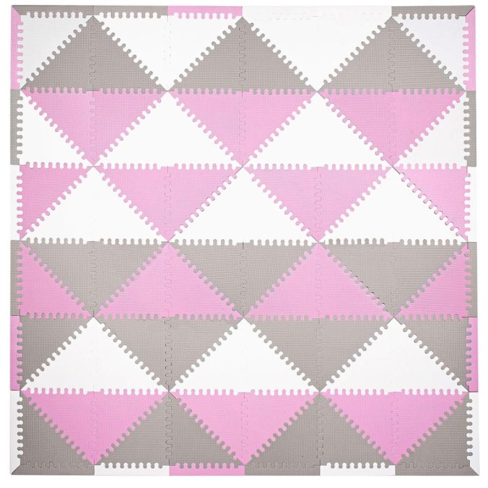 Covor din spuma pentru copii, tip puzzle triunghiuri, 96 piese,186&times;186 cm, gri roz Household NewTrend