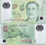Bancnota Singapore 5 Dollars 2014, Polimer, UNC, Triunghi, Necirculata