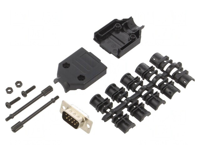 D-Sub 9-Pin Mufă Tată Lipire Neagră Kit Complet