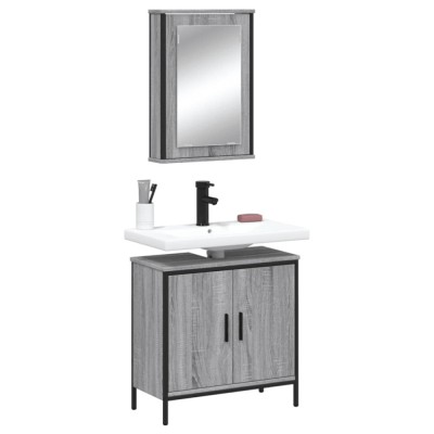 Set mobilier de baie, 2 piese, gri sonoma, lemn prelucrat foto