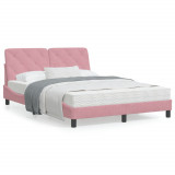 Cadru de pat cu lumini LED, roz, 140x190 cm, catifea GartenMobel Dekor, vidaXL