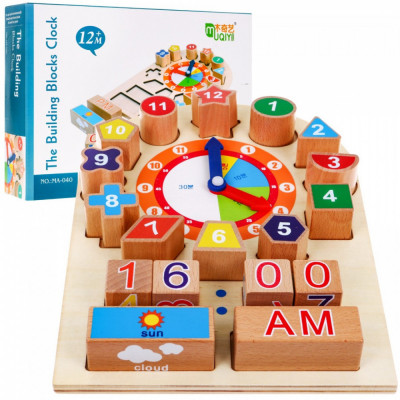 Ceas pentru invatare, confectionat din lemn, jucarie educativa pentru copii foto