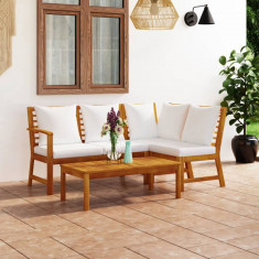 vidaXL Set mobilier de grădină, 4 piese, perne crem, lemn masiv acacia