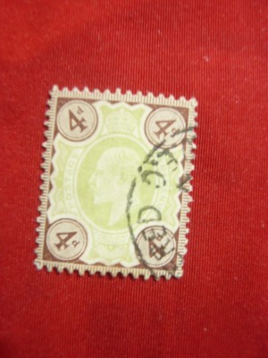 Timbru 4 pence Eduard VII rosu si verde stampilat 1902 Marea Britanie foto