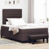 Cumpara ieftin Pat cu arcuri cu headboard Maro inchis 120 x 200 cm tesatura