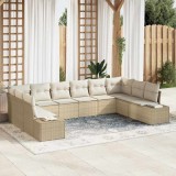 VidaXL Set de canapele pentru grădină cu pernă 10 pcs Bej Rattan poli 3347241