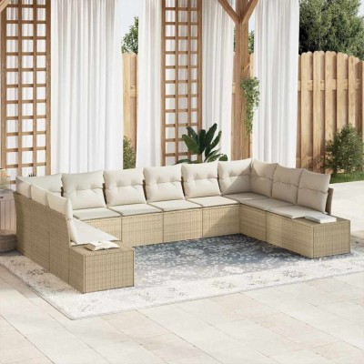 vidaXL Set de canapele pentru grădină cu pernă 10 pcs Bej Rattan poli 3347241 foto