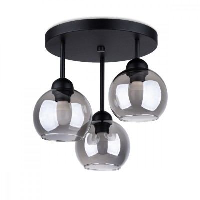 Candelabru Alino Negru Oțel 3 Becuri Minge Modern De Interior foto