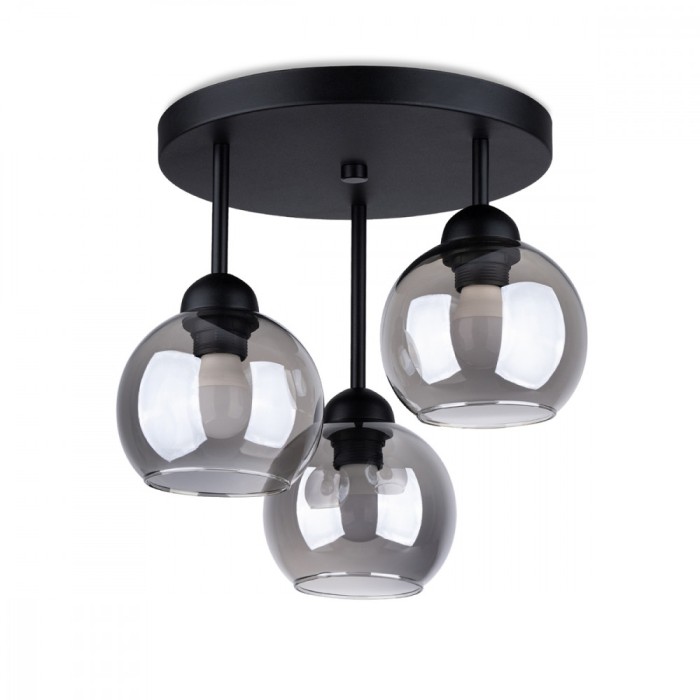 Candelabru Alino Negru Oțel 3 Becuri Minge Modern De Interior
