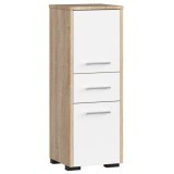 Dulap baie tip coloana cu 2 usi si sertar, PAL laminat, 30x30x85 cm, stejar sonoma si alb Household NewTrend