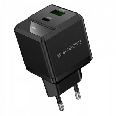 Incarcator Retea Borofone BN19 Intenso, 20W, 3A, 1 x USB-A - 1 x USB-C, Negru foto