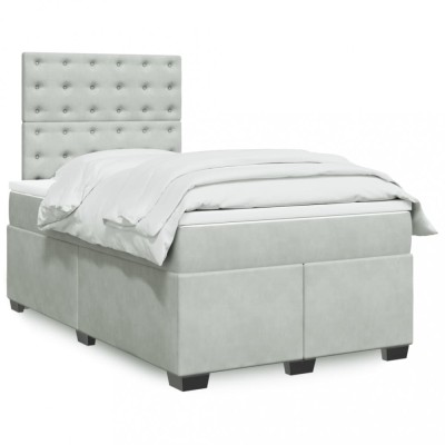 vidaXL Pat box spring cu saltea, gri deschis, 120x190 cm, catifea 3290870 foto