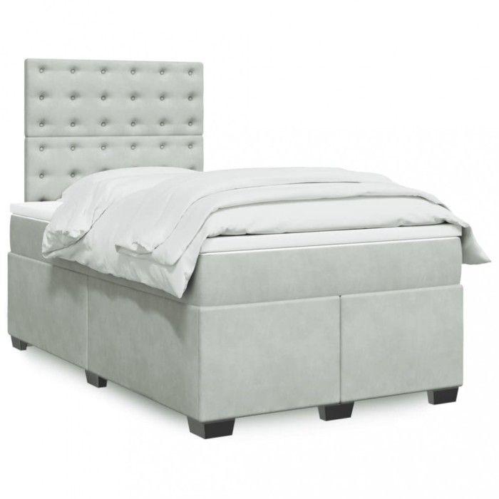 vidaXL Pat box spring cu saltea, gri deschis, 120x190 cm, catifea 3290870