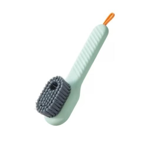Perie pentru curatare incaltaminte, cu recipient pentru detergent, cu buton de dozare al detergentului, peri foarte moi, din platric, verde