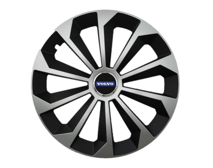 Set 4 capace roti Fame Gri-Negru cu inel R16, pentru gama auto Volvo