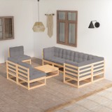 vidaXL Set mobilier grădină cu perne, 9 piese, lemn masiv de pin 3076679