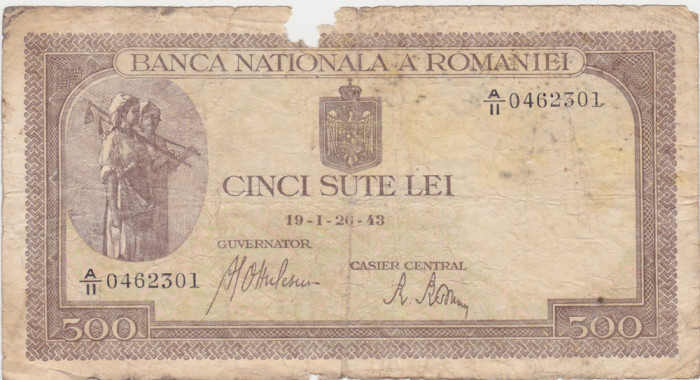 ROMANIA 500 LEI 1943 UZATA