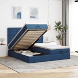 vidaXL Cadru de pat otoman cu saltele, țesătură albastră 160x200cm 3314582