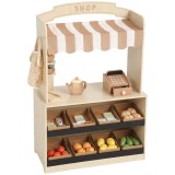 AIYAPLAY Magazin de jucărie din lemn pentru copii, tarabă cu alimente, tablă, 61 accesorii, 3-8 ani, culoare lemn | Aosom Romania