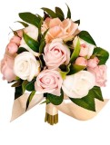 Buchet mediu personalizabil cu trandafiri si frunze (Alb, roz), Eventissimi&reg;