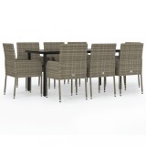 Set mobilier de gradina cu perne, 9 piese, negru/gri, poliratan