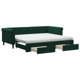 Cumpara ieftin Pat de zi cu extensie si sertare verde inchis 90x200 cm catifea