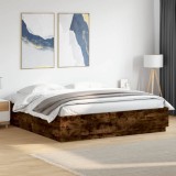 VidaXL Cadru de pat cu LED stejar fumuriu 200x200cm lemn prelucrat 3209587