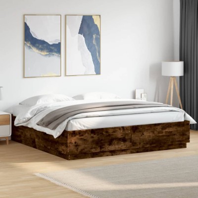vidaXL Cadru de pat cu LED stejar fumuriu 200x200cm lemn prelucrat 3209587 foto