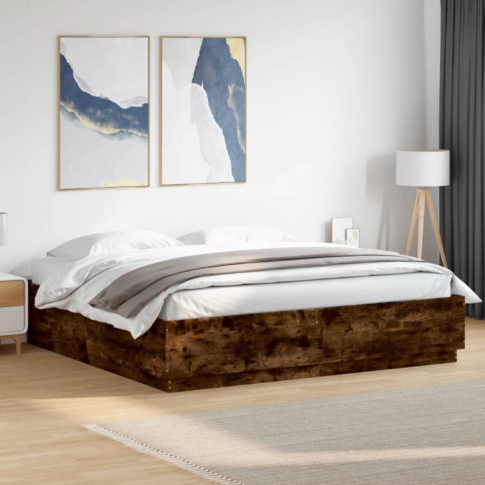 vidaXL Cadru de pat cu LED stejar fumuriu 200x200cm lemn prelucrat 3209587