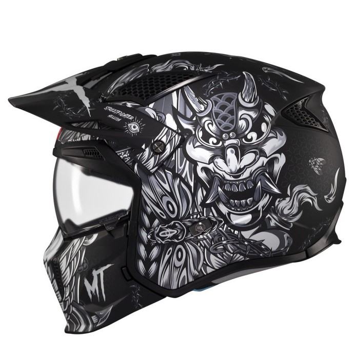 Casca pentru scuter - motocicleta MT Streetfighter SV S B2 Hellish negru mat (ochelari soare integrati) &ndash; masca (protectie) barbie si cozoroc detasabi